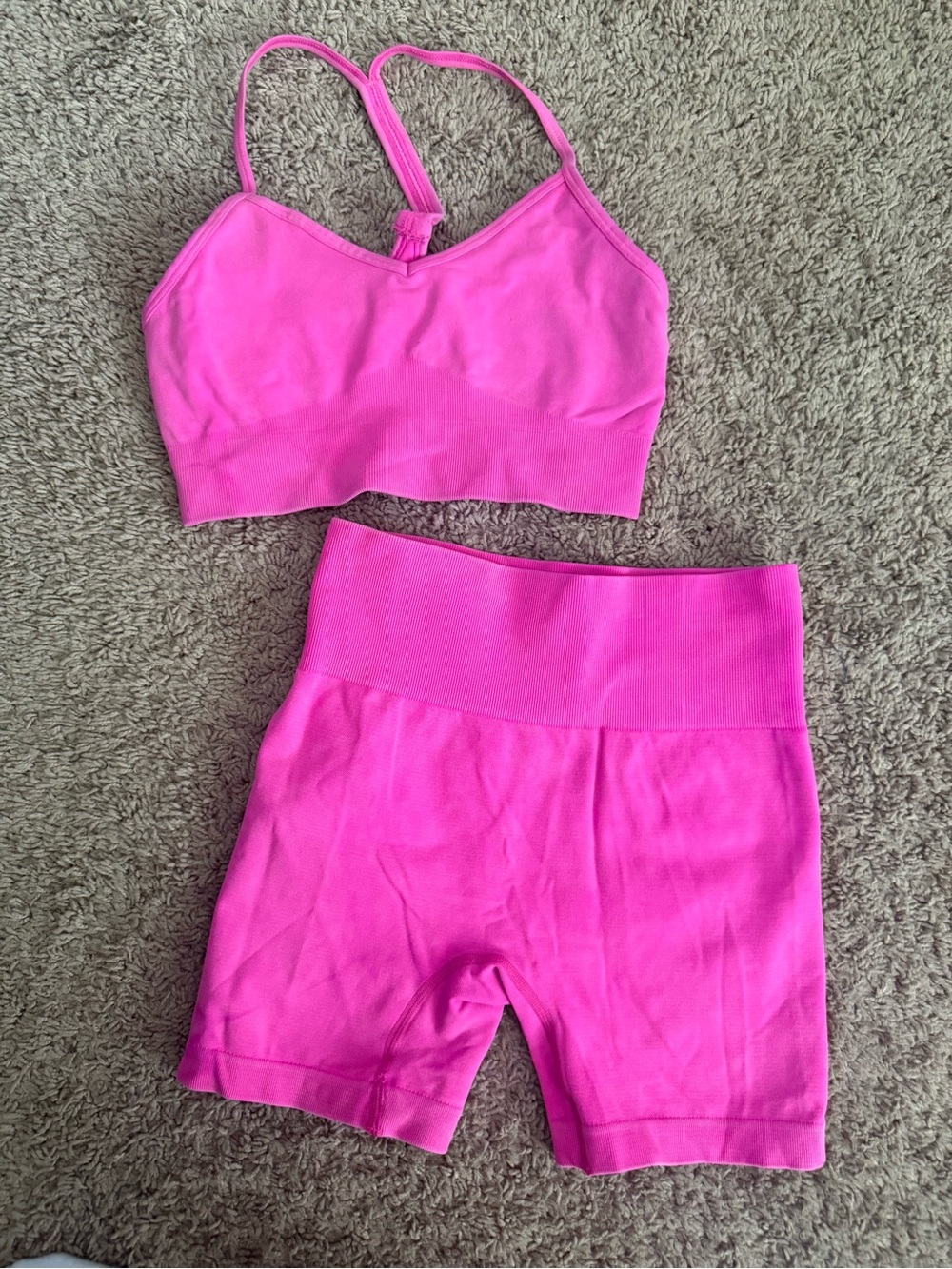 Pink Sports Bra & Bike Shorts Set